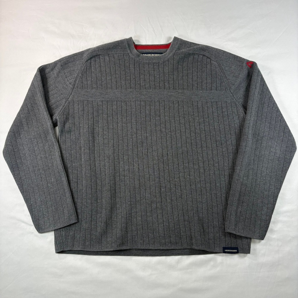 Abercrombie and Fitch Sweater Mens Large Gray Cotton Blend Ribbed Crewneck